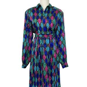 Vintage 1980s made in korea diamond print button down shirt and skirt set